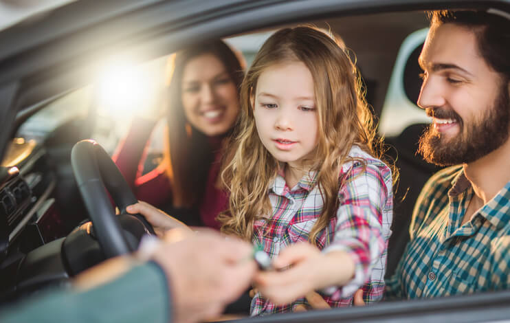 Family driving in car