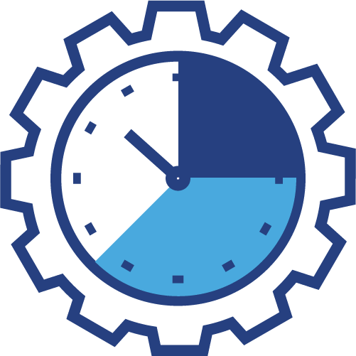 Graphical icon of a clock within a gear