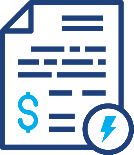 A graphical illustration of a piece of paper with a dollar sign and lightning bolt on it
