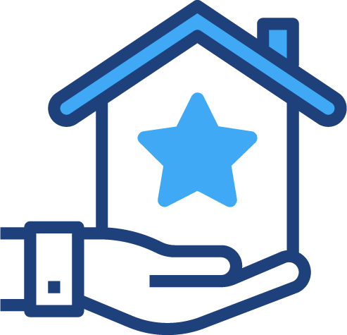 A graphical illustration of a hand holding a house with a star in it