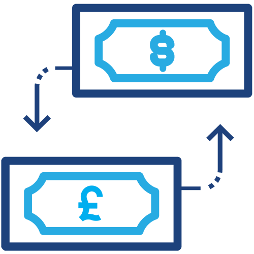 Graphical illustration of money exchanging from US to Euro