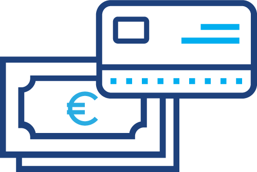 A graphical illustration of european money with credit card