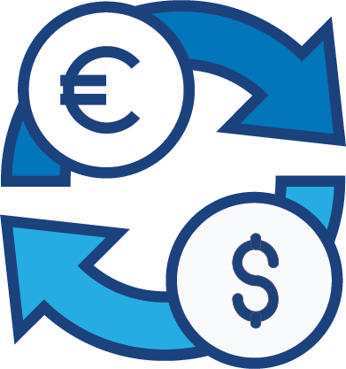 A graphical illustration of money changing from US to Euro