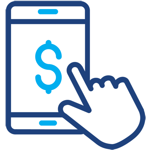 Drawing of a smartphone with a dollar sign and hand on it