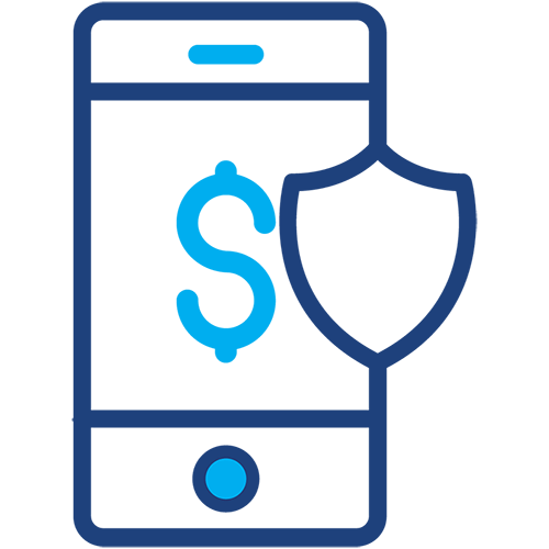 Drawing of a smartphone with a dollar sign and a shield on it