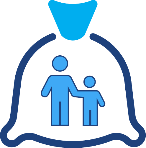 A graphical illustration of a money bag with two people standing in it