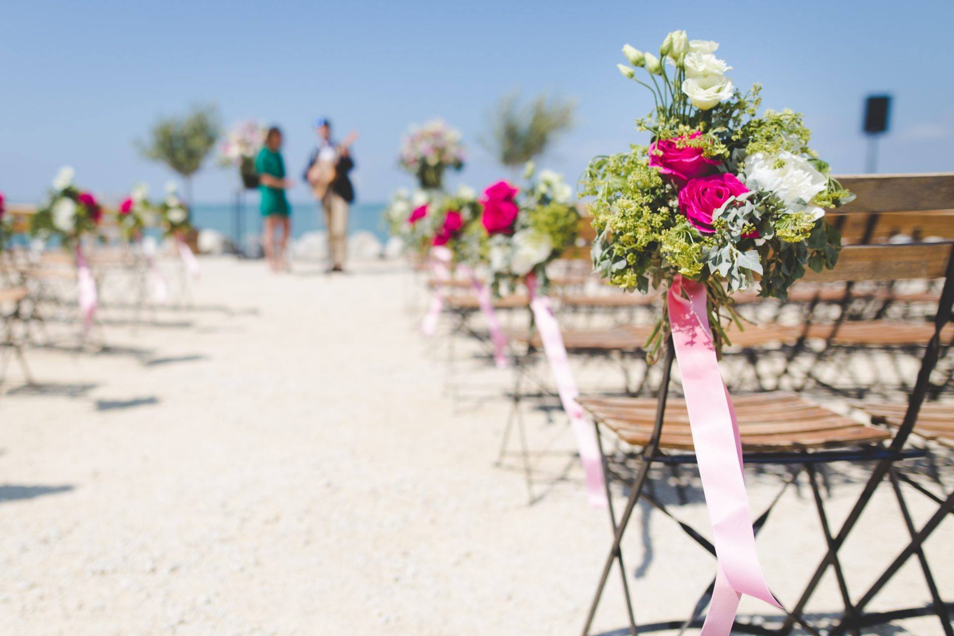 Chairs set up for beach wedding.