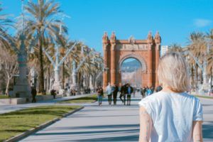 woman walking in europe