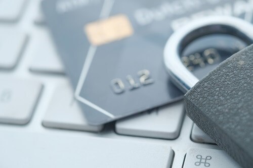 Credit cards and padlock