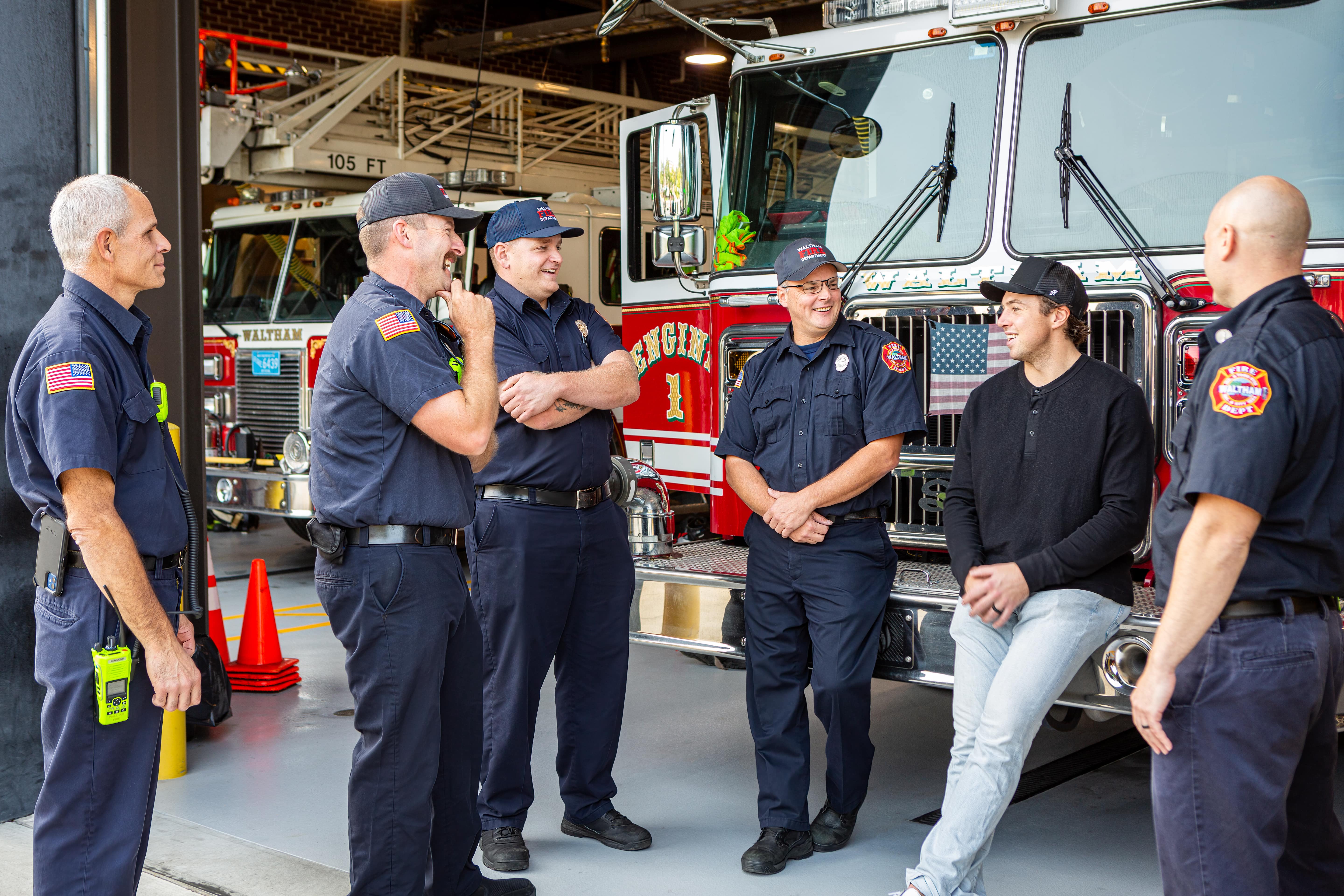Charlie McAvoy With Waltham Fire Department for 73 Reasons