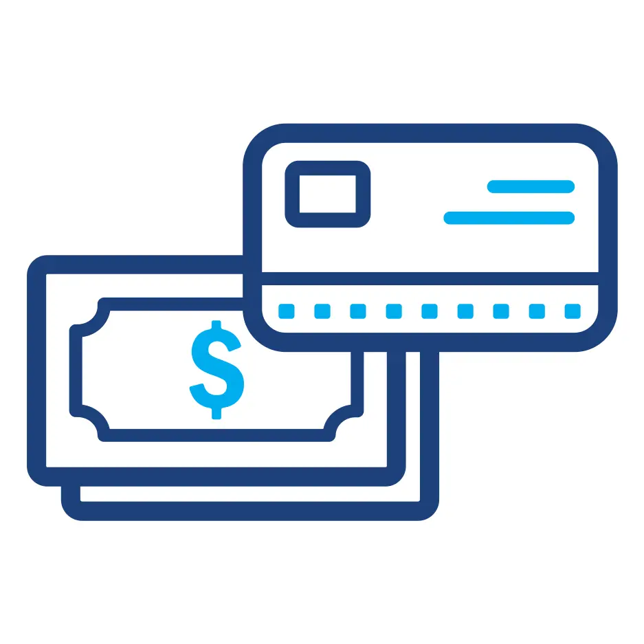 Debit card and cash icon
