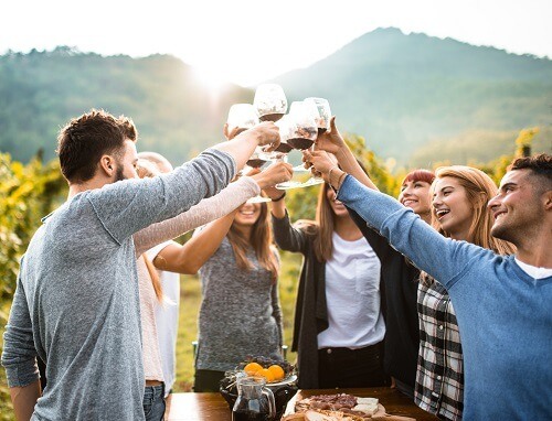 Vacationers Drinking Wine