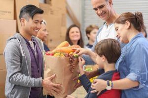 Volunteers giving out food