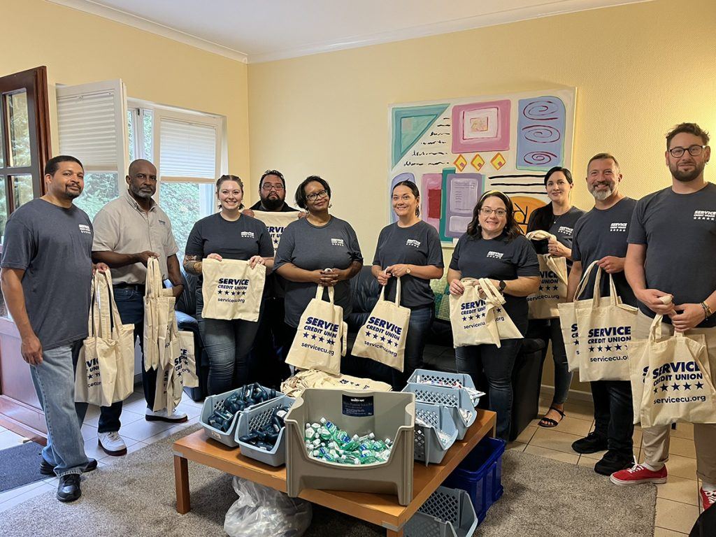 Service CU volunteers packed 1,000 care bags for guests of Landstuhl Fisher House.