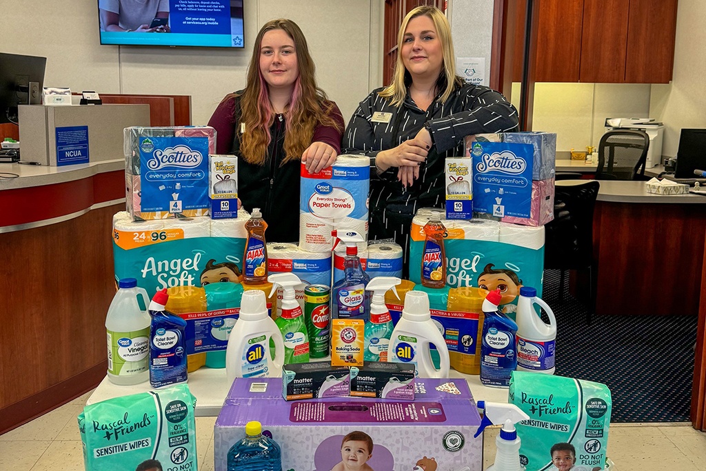 Service CU's Amherst branch collected items for Marguerite's Place, a Nashua-based nonprofit providing transitional housing to women and children in crisis.