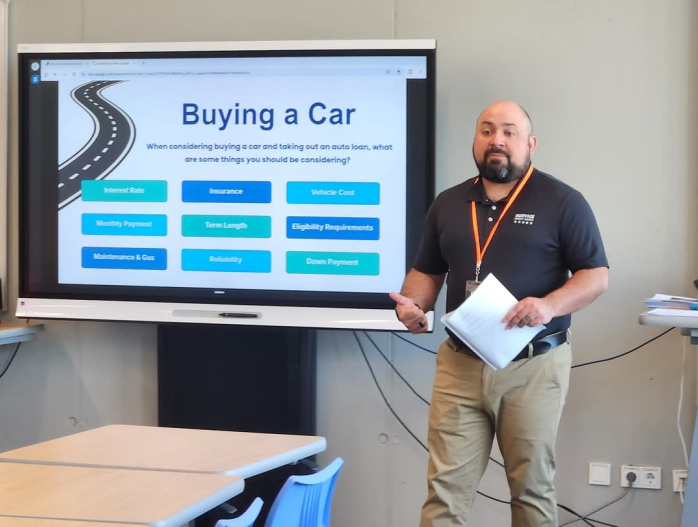 Among the topics of Real World Credit Concepts lesson, Service CU staff spoke to students about purchasing a vehicle.