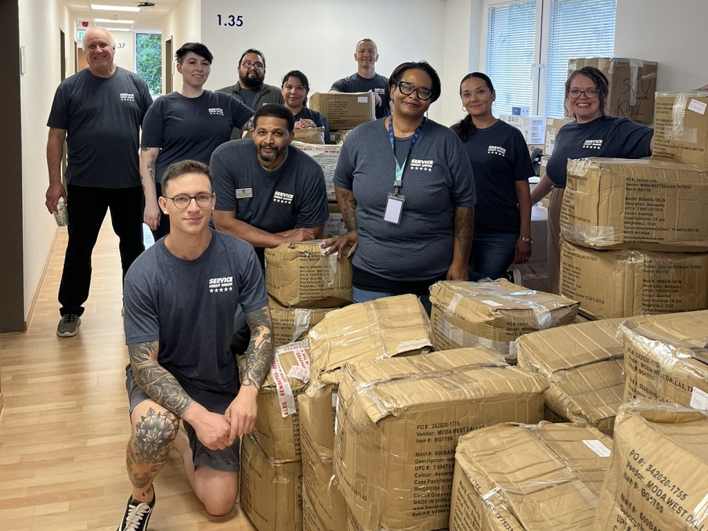 Service CU volunteers packed more than 2,500 backpacks with supplies for elementary school students across the U.S. military footprint in Germany.