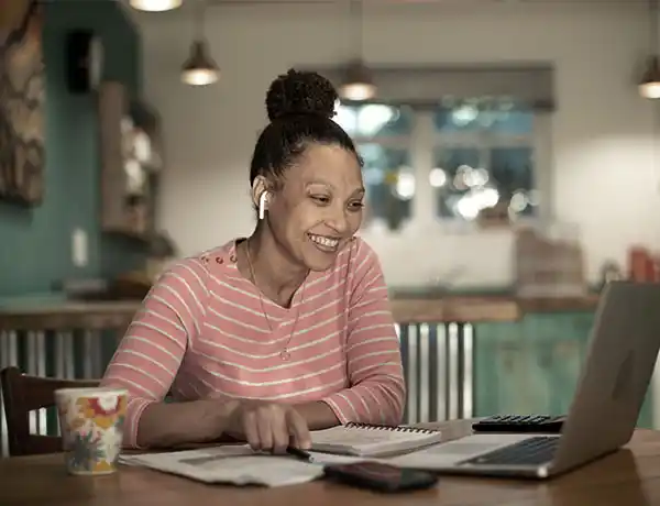lady on a video call in her home